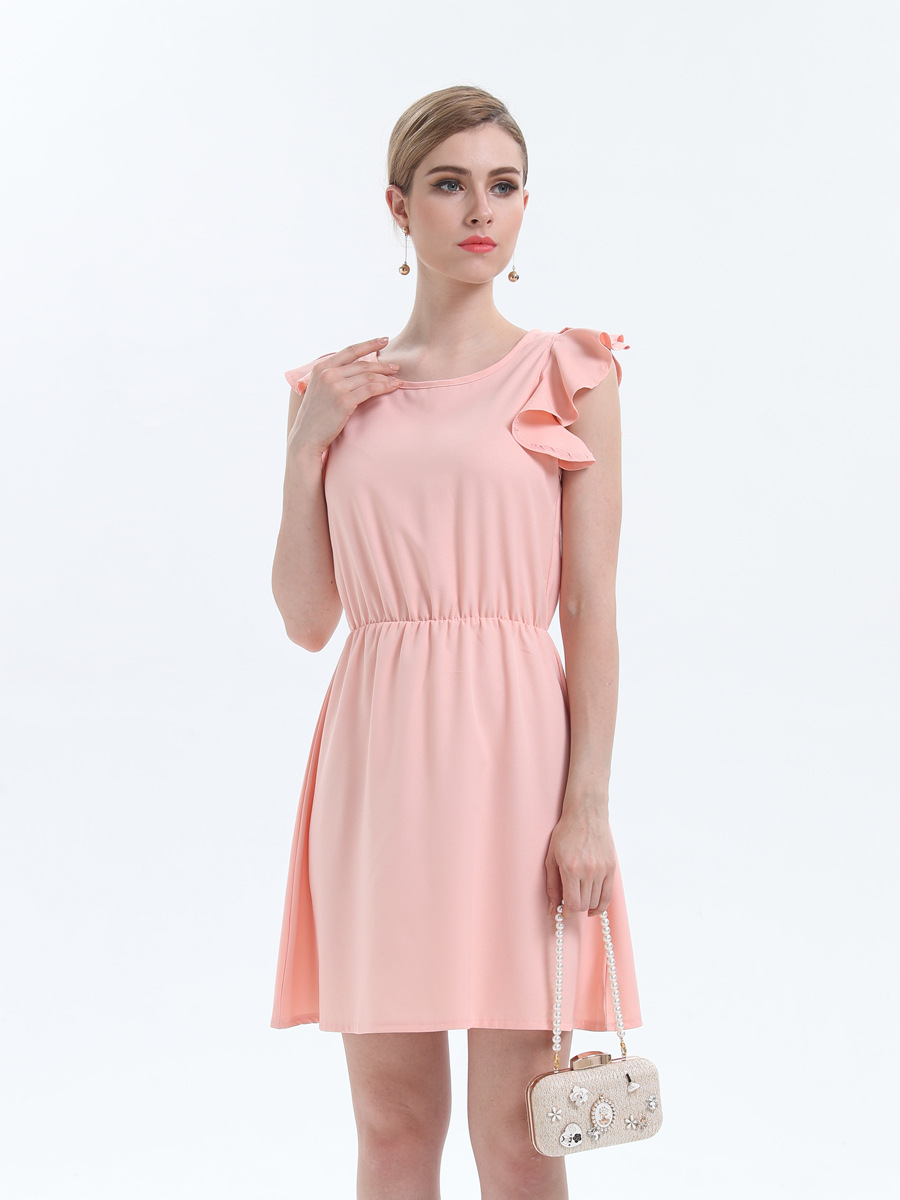 chiffon frill sleeves solid color dress NSJR51564