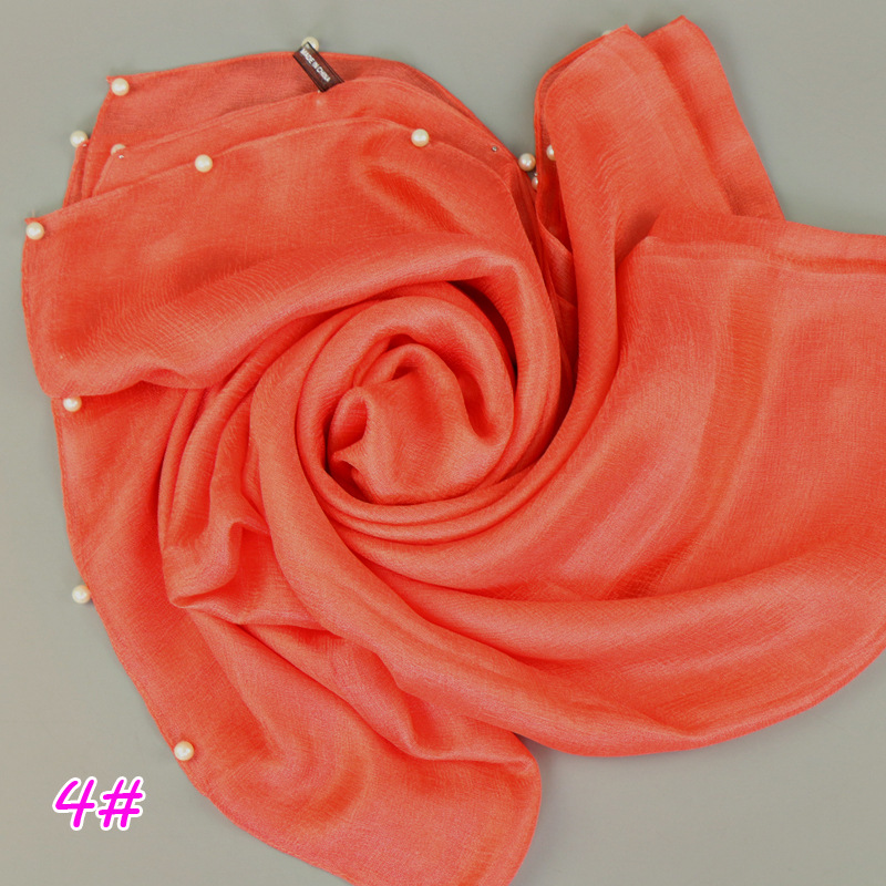 4# -钉珍珠围巾荷兰亚麻单色围巾