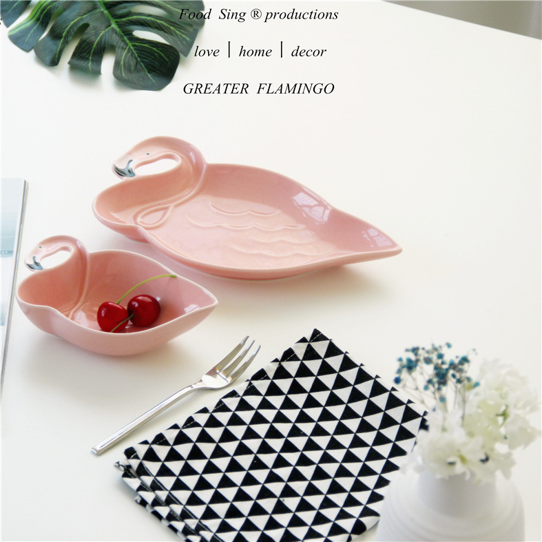 Nordic ceramic plate Mediterranean tropical Flamingo plate Bowl creative cartoon children cute pudding fruit food supplement Bowl