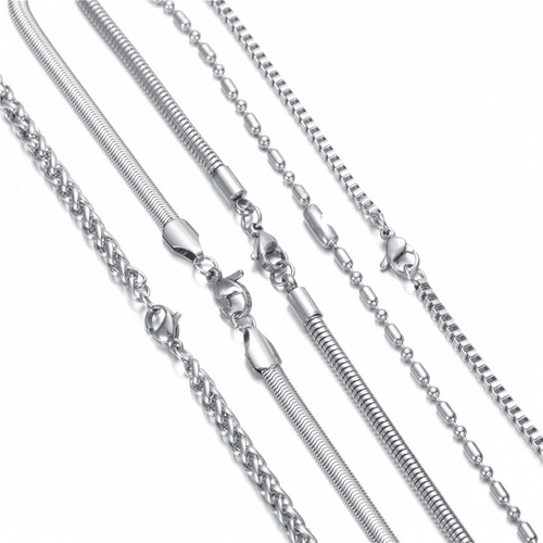 Supplier offers 60cm stainless steel square link chain, snake chain, men's titanium steel silver-plated necklace accessory