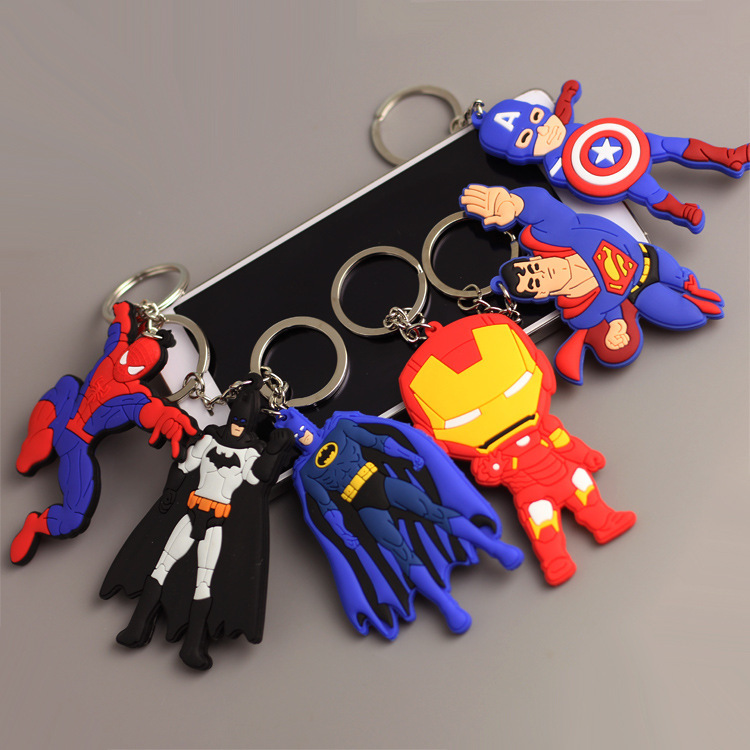 Avengers Q version double-sided flexible glue keychain Captain America Steel Spider-Man bag pendant Batman