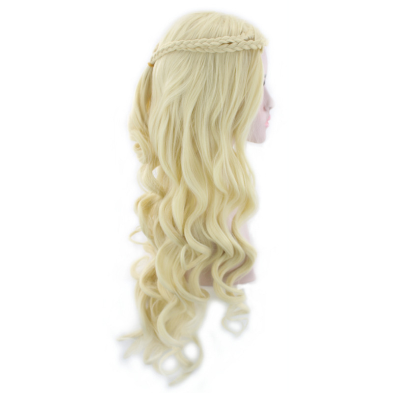 perruque synthétique The Game Song of Ice Fire Denise 70cm Tissage Argent Cheveux Longs Bouclés et Perruque Dorée Fille_voghion.com