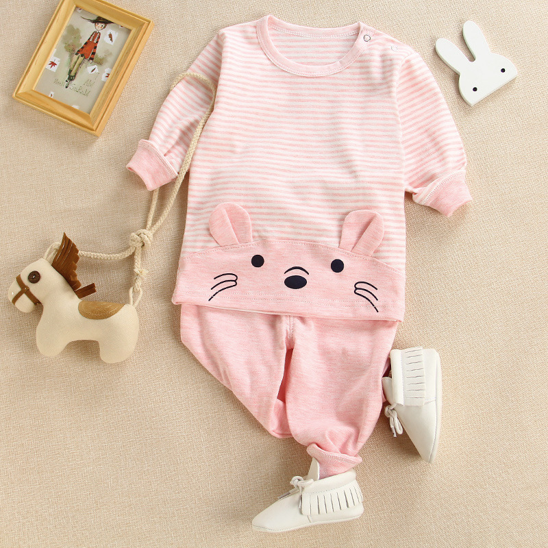 純棉兒童內衣套裝秋季新款彩棉童裝 中小童韓版拼接寶寶秋衣秋款