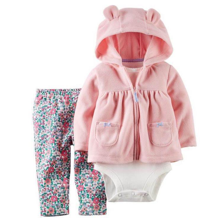 Baby Long-sleeved Hooded Sweater And Romper Pants Three-piece Set display picture 11