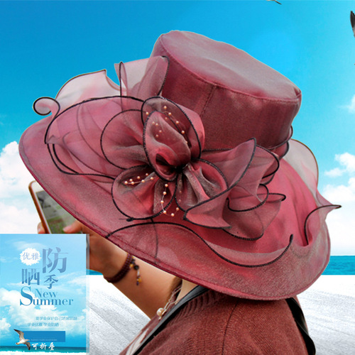  Summer Korean Style Flower Mesh Sun Hat Beach Sun Protection Sun Hat Women's Organza Top Hat Manufacturer Wholesale
