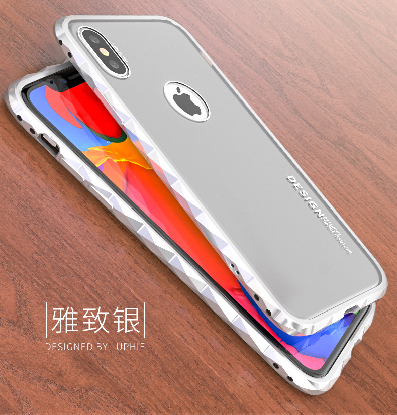 Luphie Diamond Edge Slim Light Aluminum Bumper Frosted PC Back Cover Case for Apple iPhone X