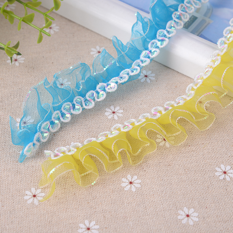 2.7CM高低双层七彩波浪无光纱超声波褶皱打折花边娃娃裙边配饰