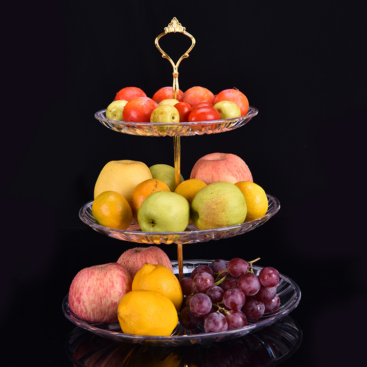 透明水晶水果盘客厅创意现代糖果多层托盘零食点心盘三层干果盘子