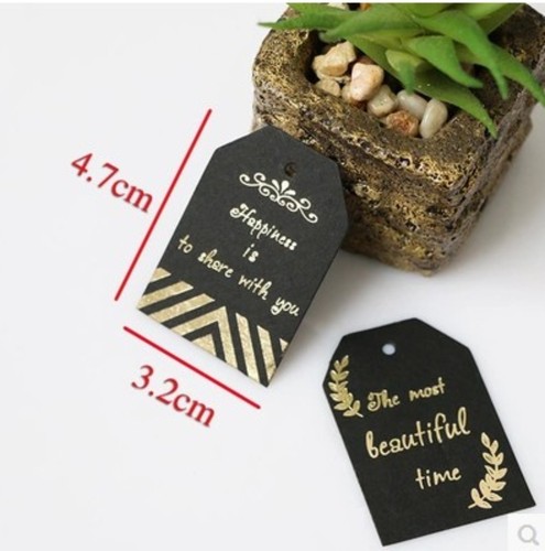 Baking packaging, 6 pieces, black gold stamping decorative tags, biscuits, pastries, cake boxes, decorative tags, gifts