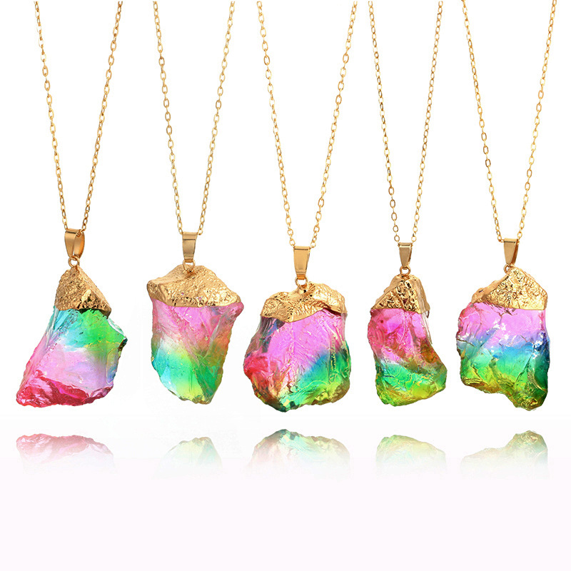 Seven color natural stone transparent candy color rainbow color stone necklace NHGY131583picture1
