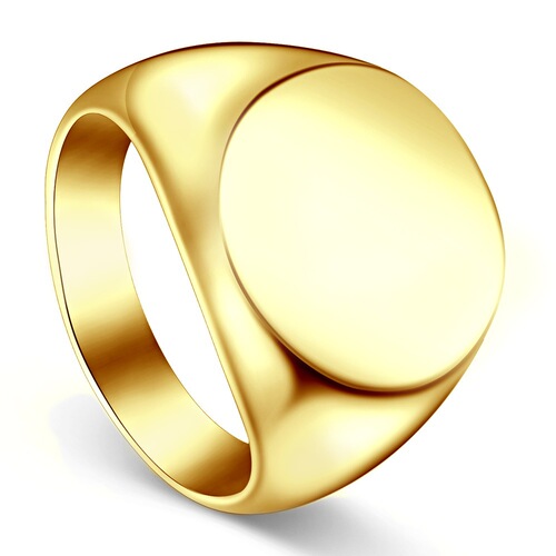 Stylish, Simple Gold-Plated Round-Head Men's Signet Ring | Bold European & American-Style Titanium Steel Men's Ring | Versatile Men's Accessory