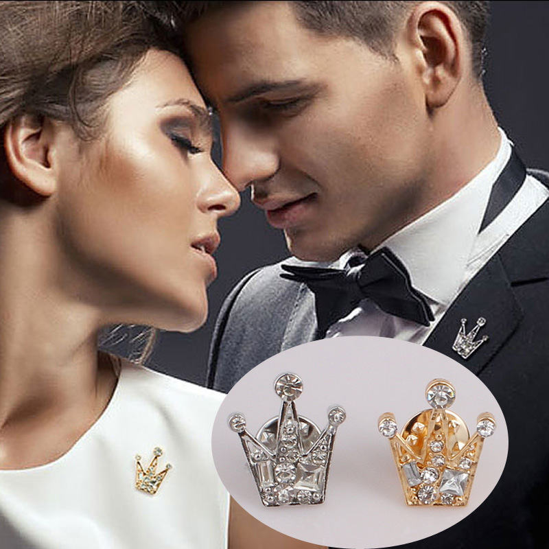 Full diamond crystal mini crown brooch f...