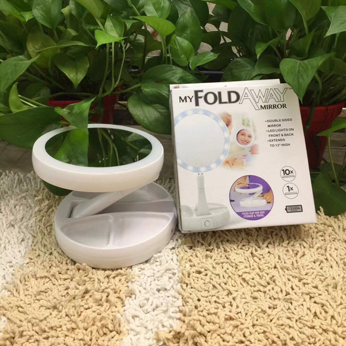 Same style MYFOLD AWAY magnifying double-sided mirror 10X mirror LED fill light makeup mirror folding makeup mirror