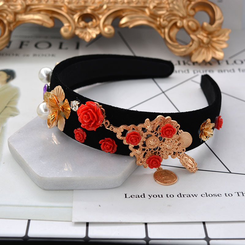 2019 Baroque leaf hairband ceramic flower coin figure hairband bridal banquet hair accessories wholesale