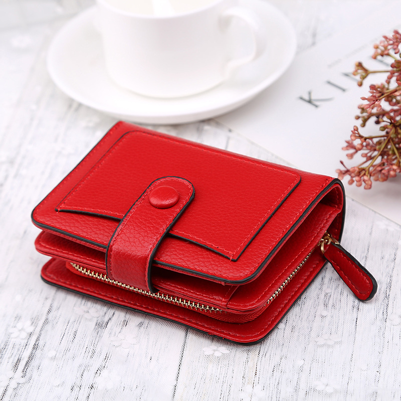 Piroyce Wallet Women's 20% Off Short Korean Lychee Pattern Women's Change Position Multifunctional Buckle Wallet