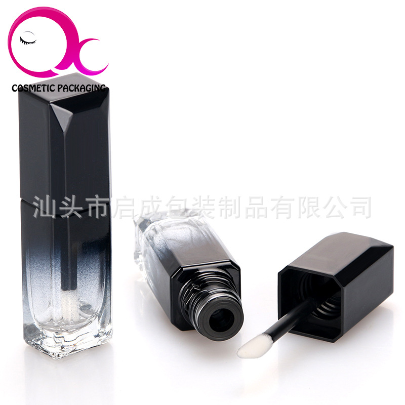 新品玻璃渐变喷漆透明唇彩管钻光唇釉管唇蜜瓶小黑管