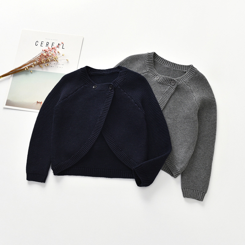 春季新款宝宝棉针织开衫 坎肩外套圆领纯色个性童装 小香风针织衫|ms
