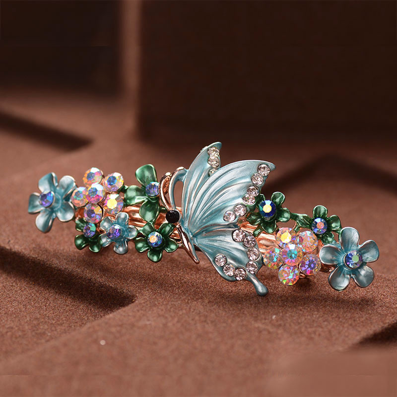 Retro Flower Butterfly Alloy Inlay Artificial Gemstones Hair Clip 1 Piece display picture 1