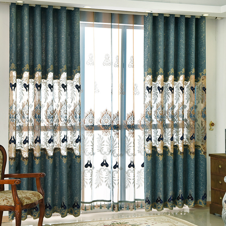 厂家直销遮光窗帘布料雪尼尔绣花窗帘新款绣花窗纱卧室客厅窗帘布|ru