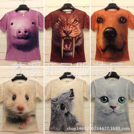 3d新款圆领T恤数码印花短t多种动物短袖抽象性感