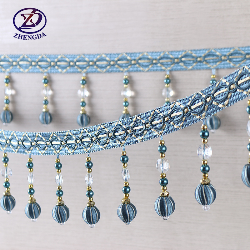 家纺窗帘辅料吊球花边珠子 涤纶花边窗帘珠子挂球帘头底边12米板