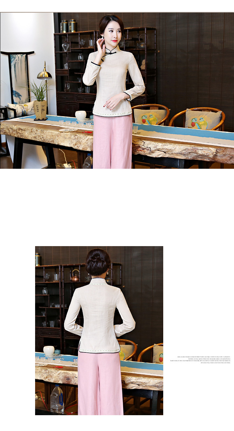 长袖花边一字扣-米色_06