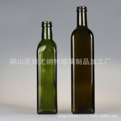 厂家直销墨绿色橄榄油瓶玻璃瓶调料瓶各种油壶方形500ml批发定制