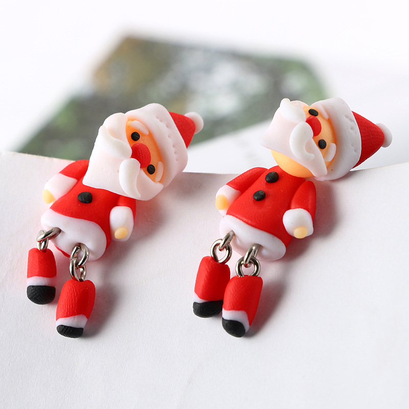 New Cartoon Three-dimensional Santa Claus Soft Clay Earrings display picture 7