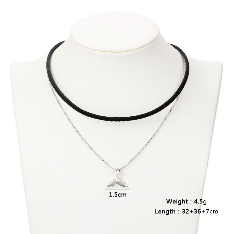6g Weight Necklace Classification Wedding, Travel Occasion Women'S Gender Silver Color Korean Velvet Multilayer Fish Tail Creative Choker Mermaid Tail Short Necklace 8