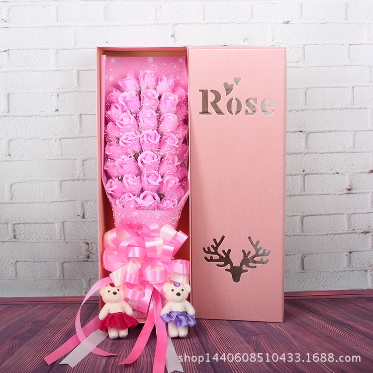 33朵雪纱+2熊 粉色