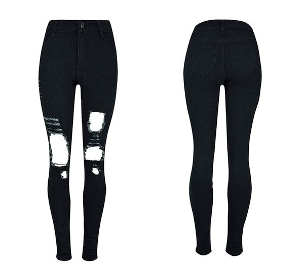 Europe red hot pin hole women tight stretch small feet jeans