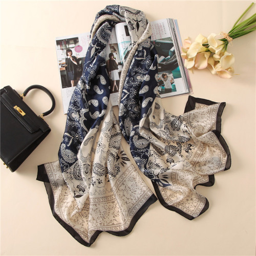 Spring and autumn new ethnic style scarf for women, fashionable printed imitation silk sunscreen scarf, elegant warm and thickened scarf