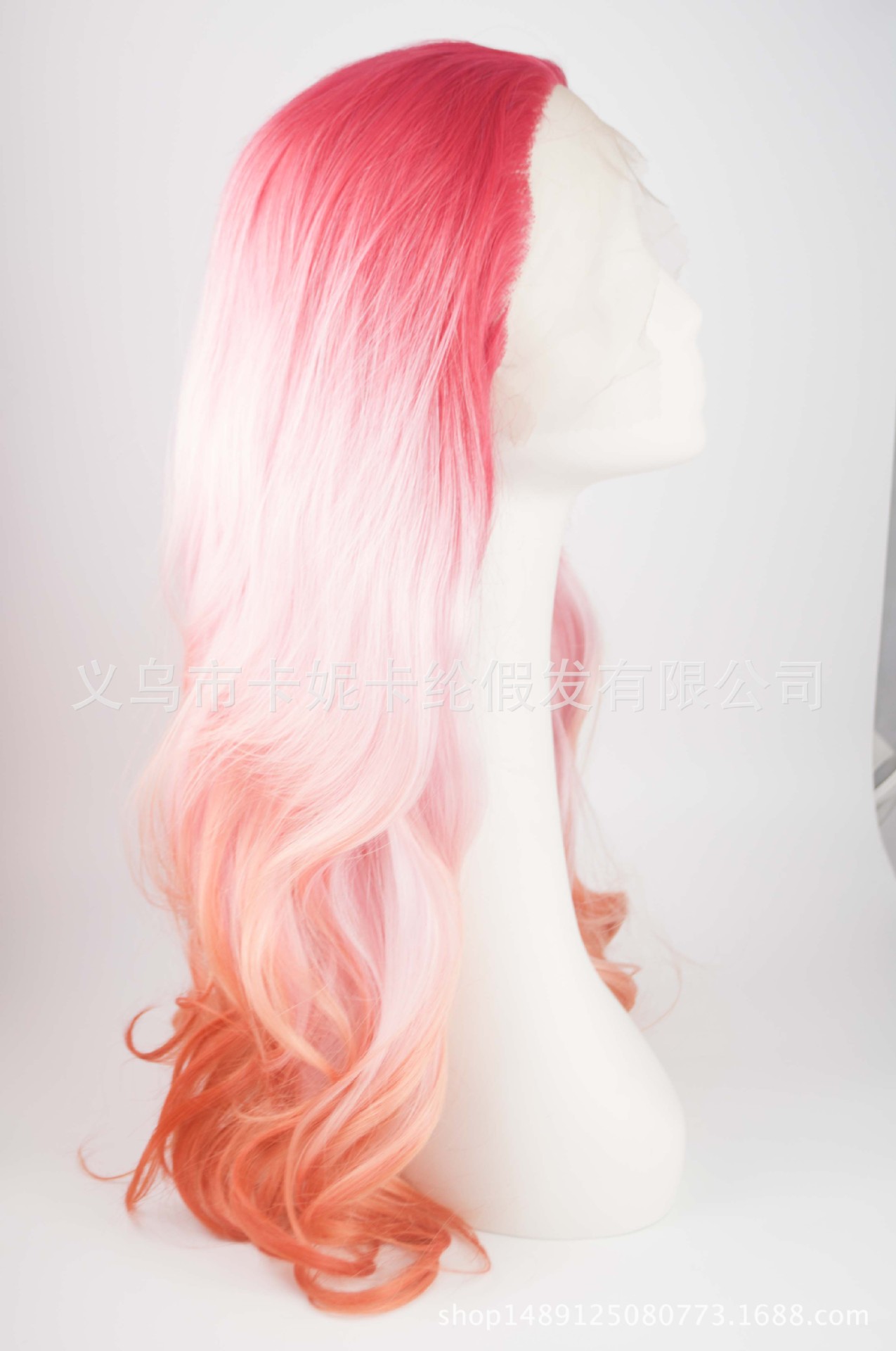 Nuevo color gradiente rojo-naranja peluca de encaje realista rizos largos