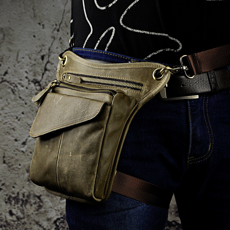 Men Genuine Real Leather Vintage Hiking Motorcycle Fanny Waist Pack ...