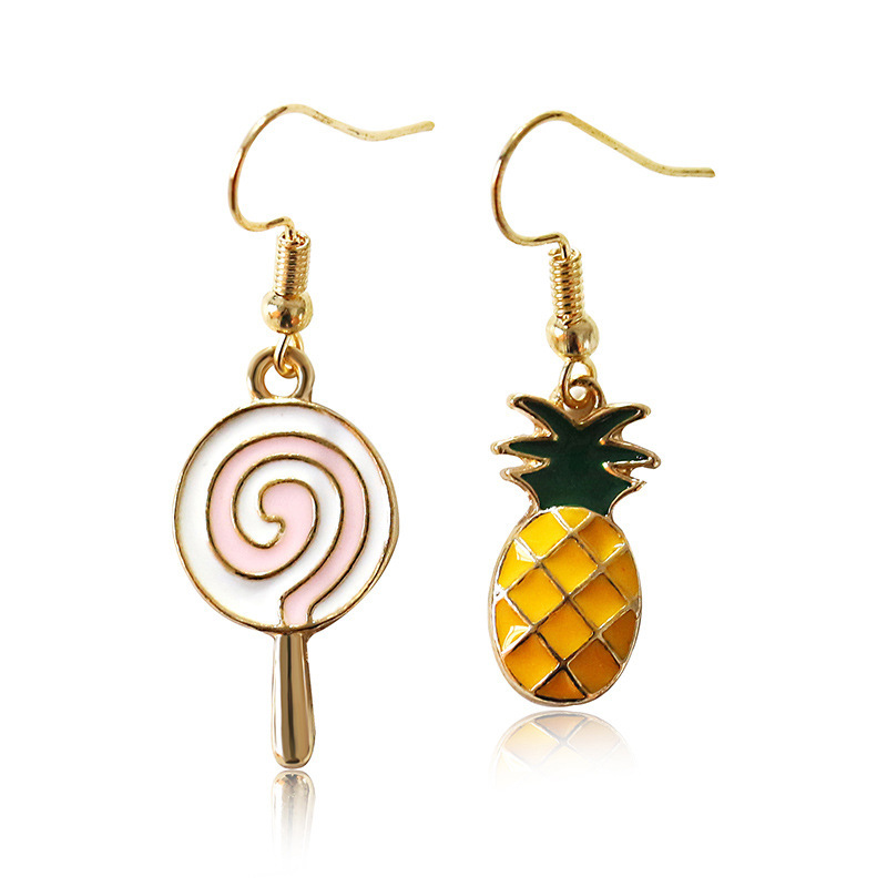 Heißer Verkauf Heiße Ananas Ohrringe Lutscher Ohrringe Hand Gefertigte Tropf Öl Handwerk Obst Ohrringe display picture 1