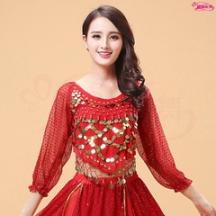 New Indian dance costumes chili bellyband highlight clothes adult chiffon high-end belly dance long-sleeved tops