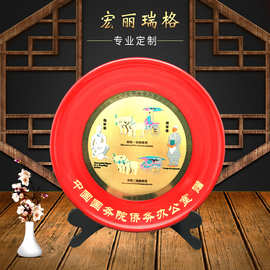 厂家供应中国风工艺品办公摆件五牛图 熊猫摆件漆盘图案