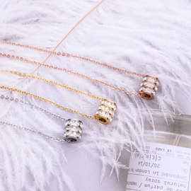 新款韩版镂空三层钻短项链时尚款式款女生钛钢玫瑰金项链