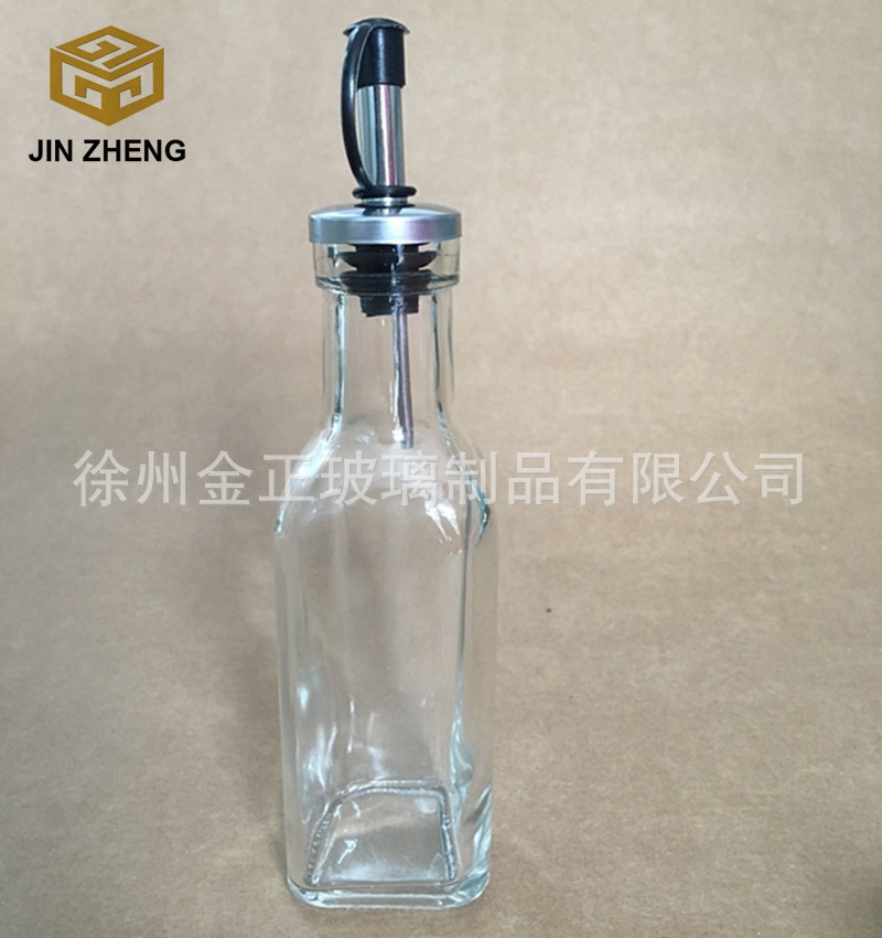 现货批发 定制 透明方形橄榄油瓶+ 不锈钢滴油盖子 密封两侧不漏