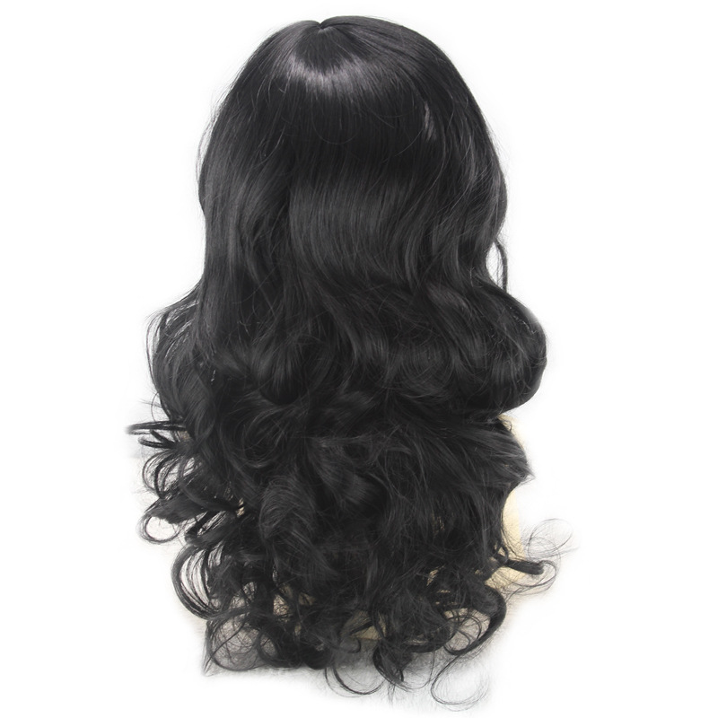 Perruque synthétique longue tête entière pour femme, frange inclinée, grande vague bouclée, surlignée en rouge_voghion.com