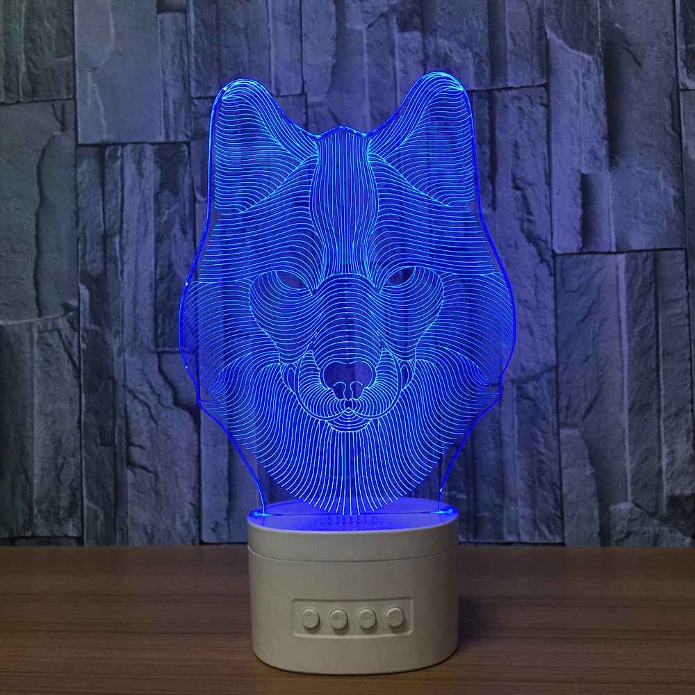 无线插卡 蓝牙音箱创意 3D立体多功能礼品台灯狼面