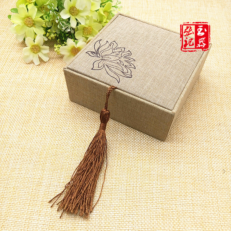 印花珠宝首饰盒 木质麻布流苏佛珠盒 玉器手镯手链手串包装盒