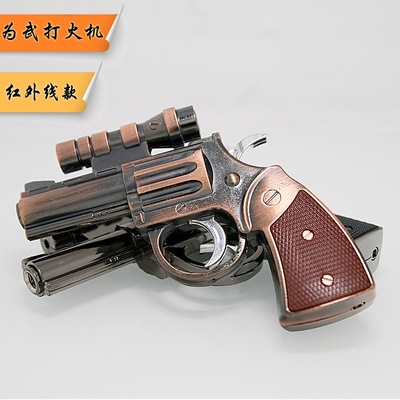 HM- 左轮激光带红外线小个性工艺品模型礼品金属防风气体打火机