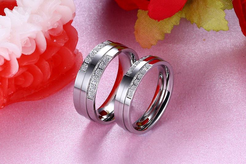 Fashion Geometric Stainless Steel Inlaid Zircon Rings 1 Piece