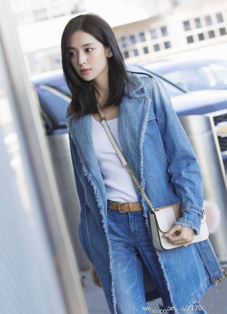 中国直邮 春秋新款明星同款修身牛仔外套长裤休闲时尚穿搭 外套 S