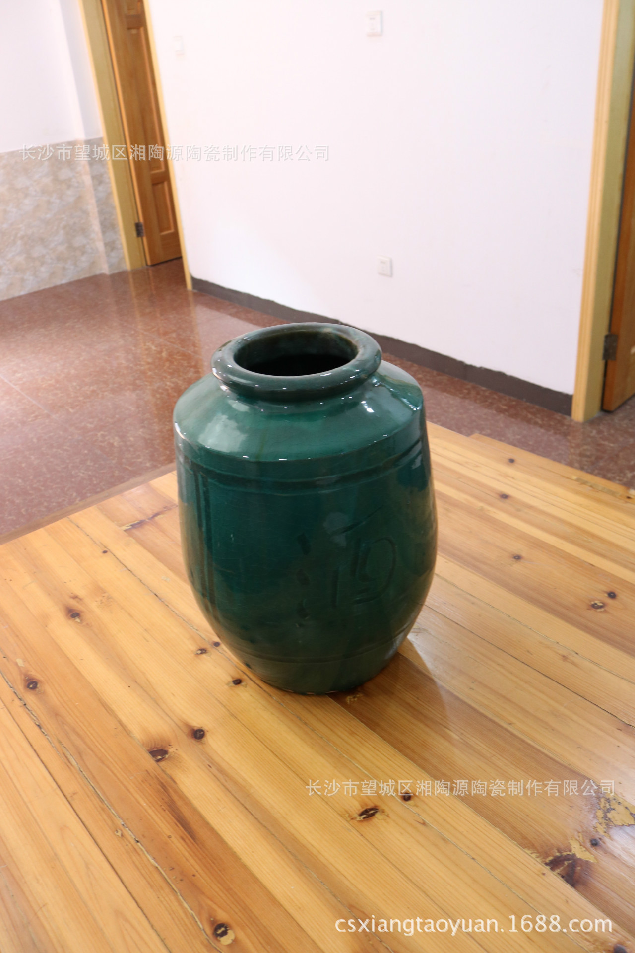 佬麻雀餐厅用绿釉摆件陶瓷孔雀绿釉雀坛粗陶美式摆件圆形瓷坛 花瓶 工艺陶瓷 陶瓷谷