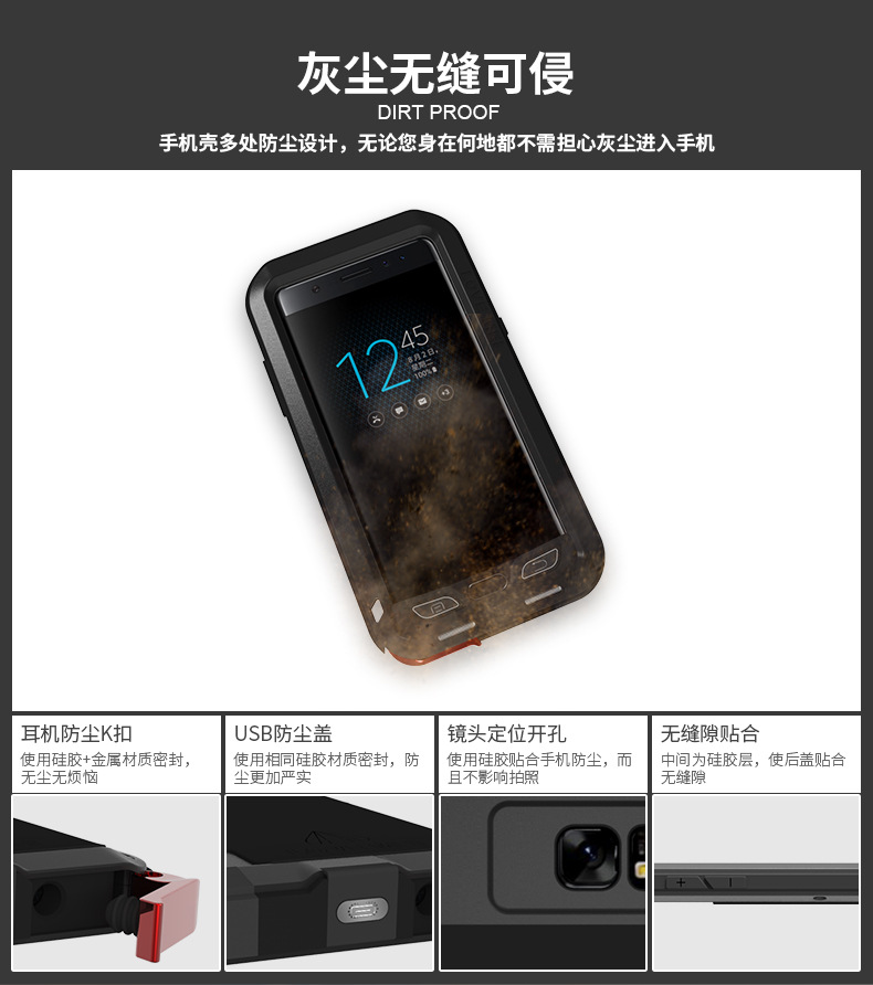 LOVE MEI Powerful Water Resistant Shockproof Aluminum Metal Heavy Duty Case Cover for Samsung Galaxy Note FE