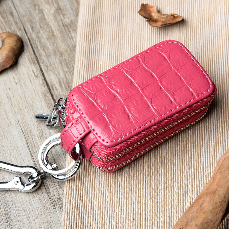 Caso clave patrón de cocodrilo cuero de las mujeres caja de la llave del coche de gran capacidad primera capa de piel de vaca de doble capa antirrobo puerta clave caso