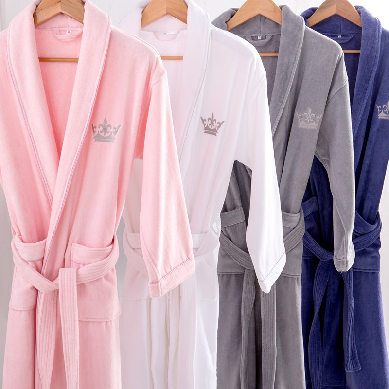 酒店浴袍毛巾料纯棉睡袍浴袍男女士棉割绒浴衣