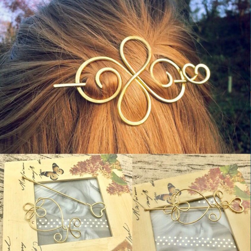 欧美新款花朵发钗 时尚金属花朵爱心几何发插马尾夹盘发夹发饰|ru